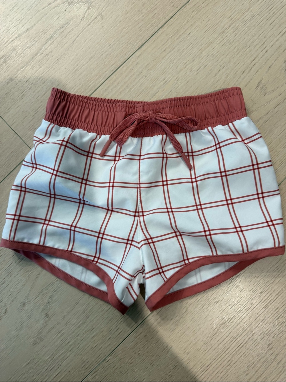 Minnie Swim Kids’ Plaid White & Rose Swim Trunks with Drawstring Waist | 3/4T